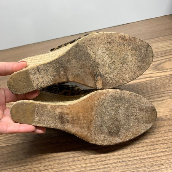 Elyese Walker Leopard Calf Hair Leather Wedge Espadrille Size 8 / 38 Peep Toe - Picture 8 of 12
